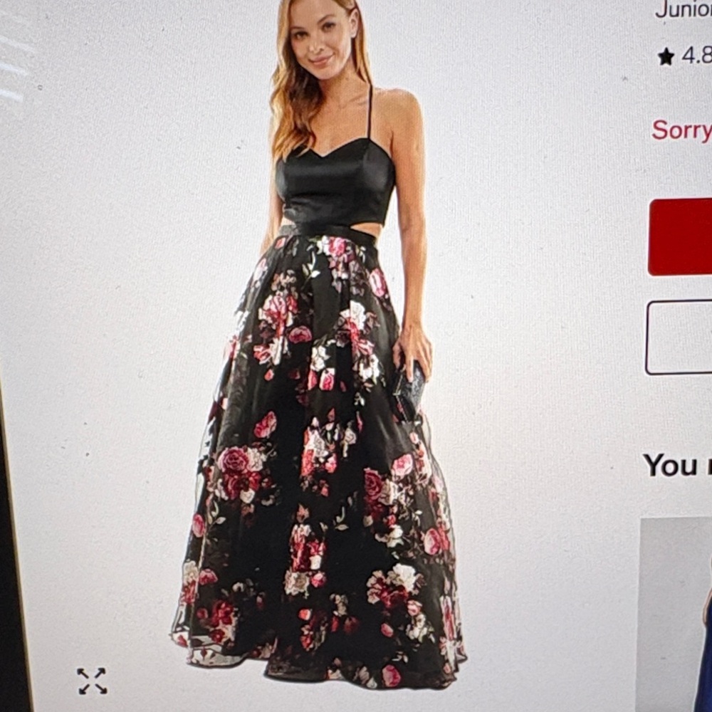 Crystal Doll Black and Red Strapless Floral Dress